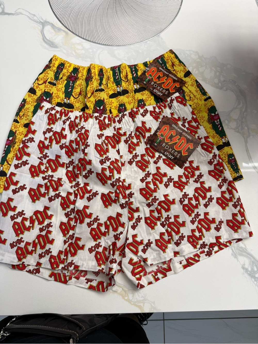 AC/DC Logo Boxers 2 pair White & Yellow Patterned Set size medium NWT
